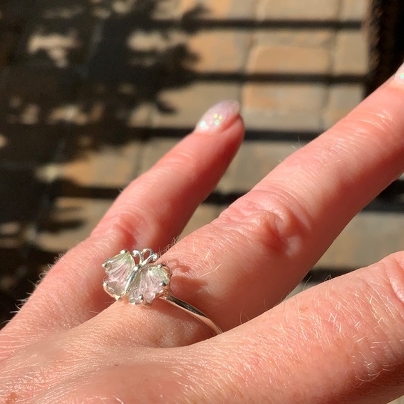 HAND CARVED WATERMELON TOURMALINE BUTTERFLY 925 STERLING SILVER RING, SIZE 7.75 - Picture 8 of 8